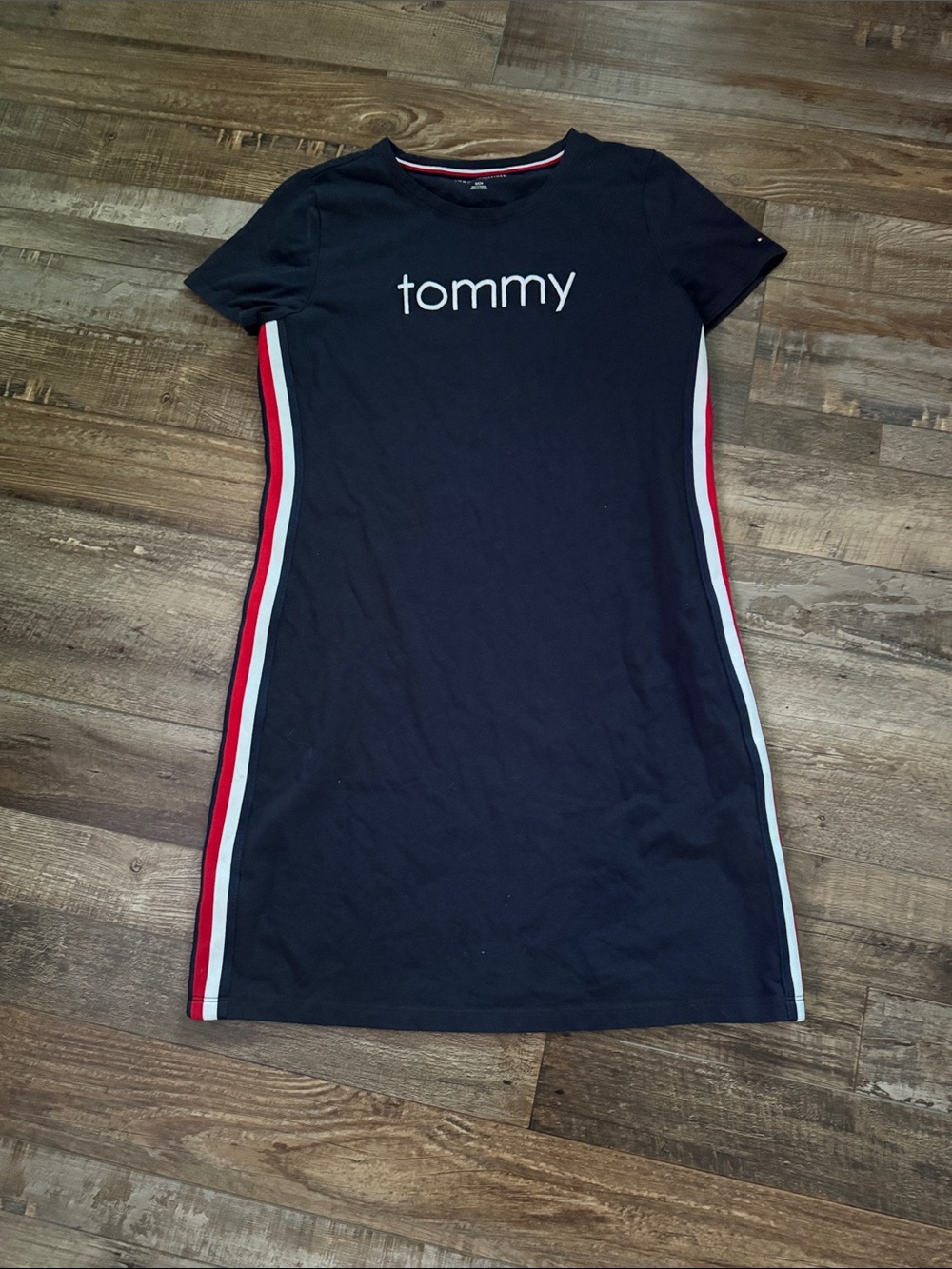 Tommy Hilfiger Navy Mini Dress with Red & White Side Stripes